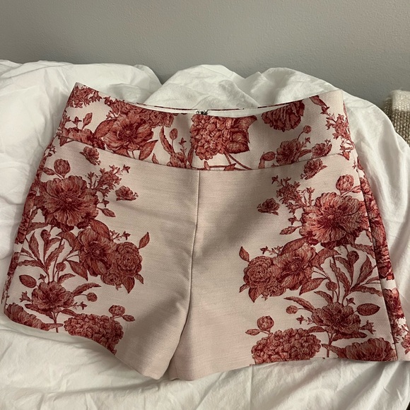 Alice + Olivia Cream and Red High Waist Floral Shorts